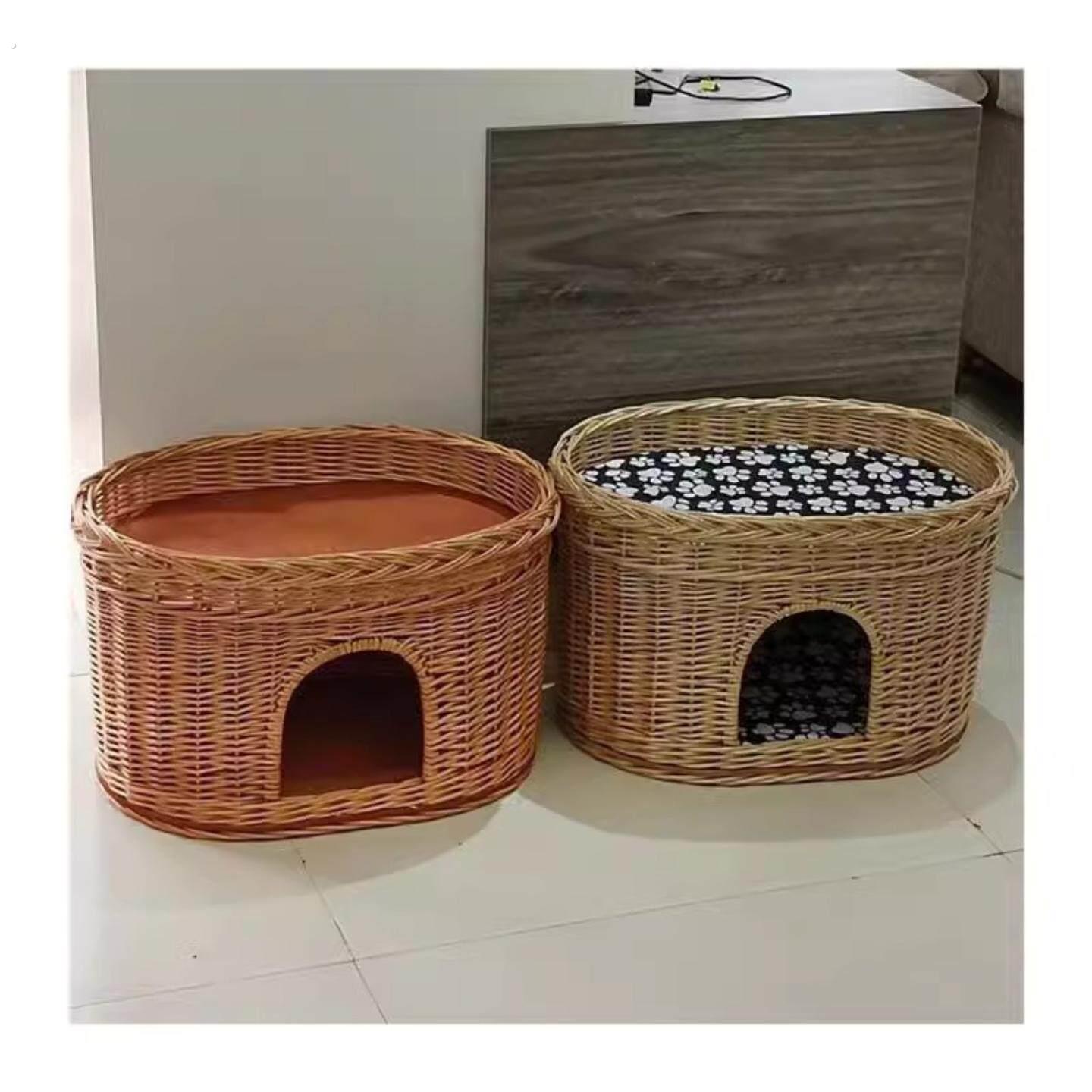 宠物圆形猫窝藤编猫房子四季通用别墅透气窝上下两层猫屋小型犬狗