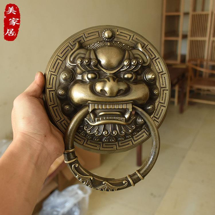 彷古纯铜兽头门环中式狮子头虎头拉手麒麟大门把手覆古木门拉环