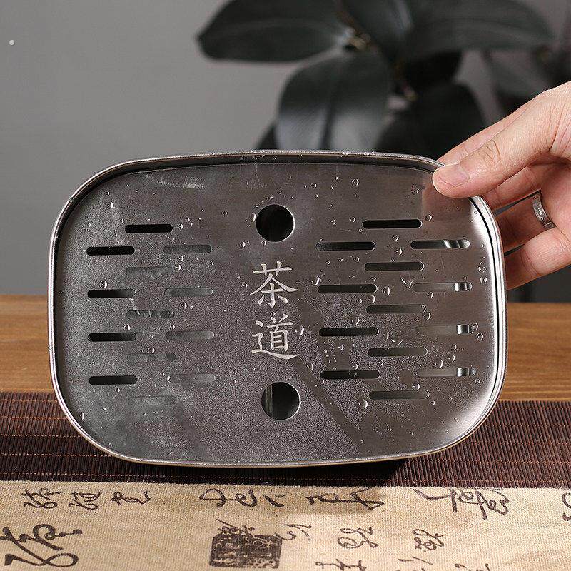 可携式茶盘沥水盘不锈钢家用户外沥储水式茶台功夫茶具套组干泡托