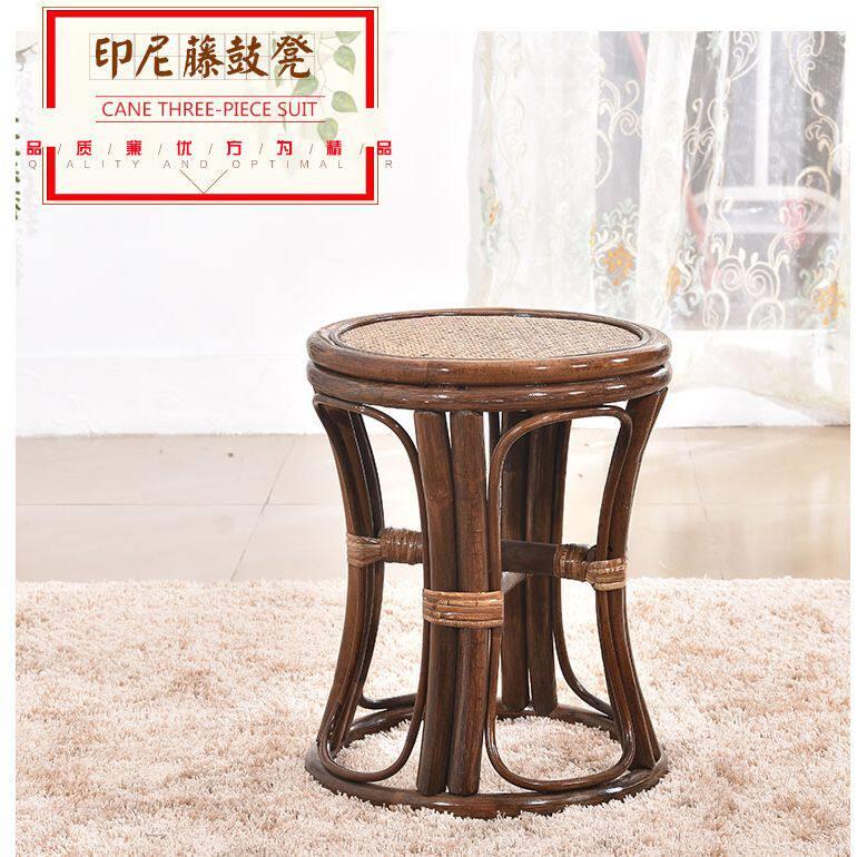 真藤编鼓凳高腰鼓凳单人饭厅凳 阳台休闲喝茶凳子藤椅咖啡色藤凳