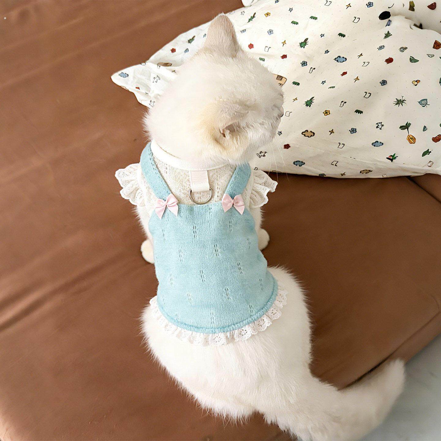 猫咪衣服夏季薄款假两件飞袖背心轻薄亲肤中小型犬博美雪纳瑞服饰