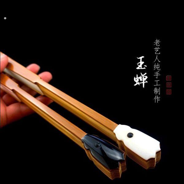 老艺人全手工制作95寸老玉竹扇骨文玩折扇古风苏工扇面玉蝉头扇子