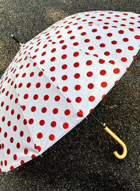 红色波点雨伞加大加厚加固高颜值长柄伞16骨复古港风弯钩晴雨两用