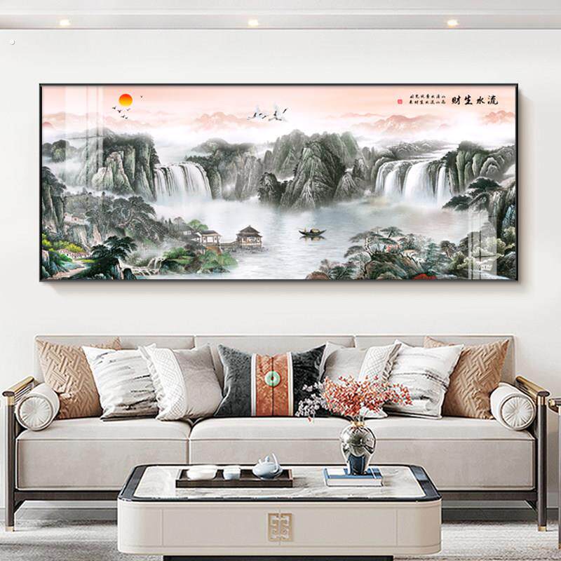 迎客松客厅沙发背景墙装饰画旭日东升办公室茶室字画山水风景壁画