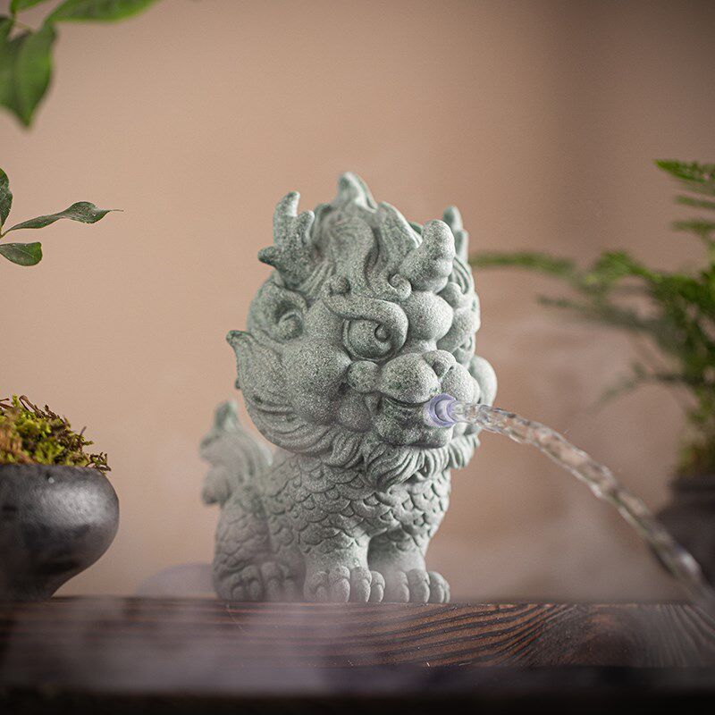 新中式瑞兽招财麒麟流水配件古法养鱼缸上水循环摆件创意龙龟造景