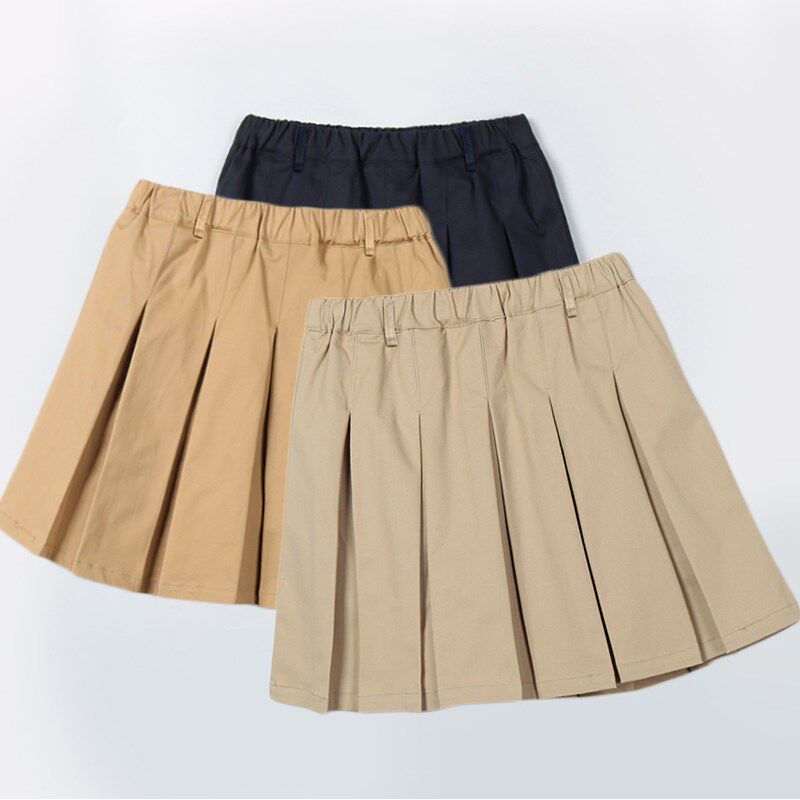 女童卡其色半身裙松紧腰夏季儿童百褶裙子藏青藏蓝小学生校服短裙