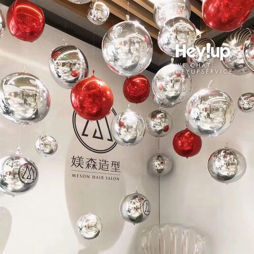 4D镜面立体圆形铝箔气球网红金银色铝膜装挂饰结婚房生日背景布置