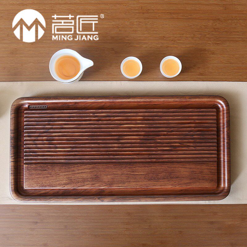 茗匠茶盘干湿两用泡茶台茶艺用品整板雕刻日式简约快速排水电木款