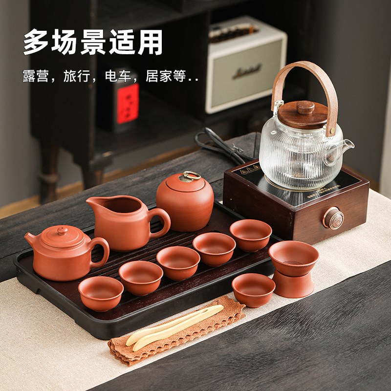 户外车载围炉煮茶电陶炉便携式旅行茶具套装家用玻璃茶壶功夫茶具