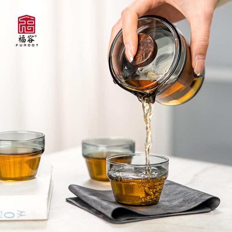 便携途众旅行茶具组透明高硼硅玻璃快客杯 一壶三杯功夫茶具