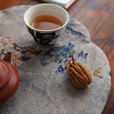 中式茶事禅意织锦花卉海棠干泡垫防水茶垫复古茶铺布艺茶席餐桌垫