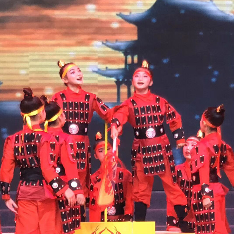 古装士兵盔甲演出服儿童花木兰女将演绎岳飞满江红朗诵夺帅表演服