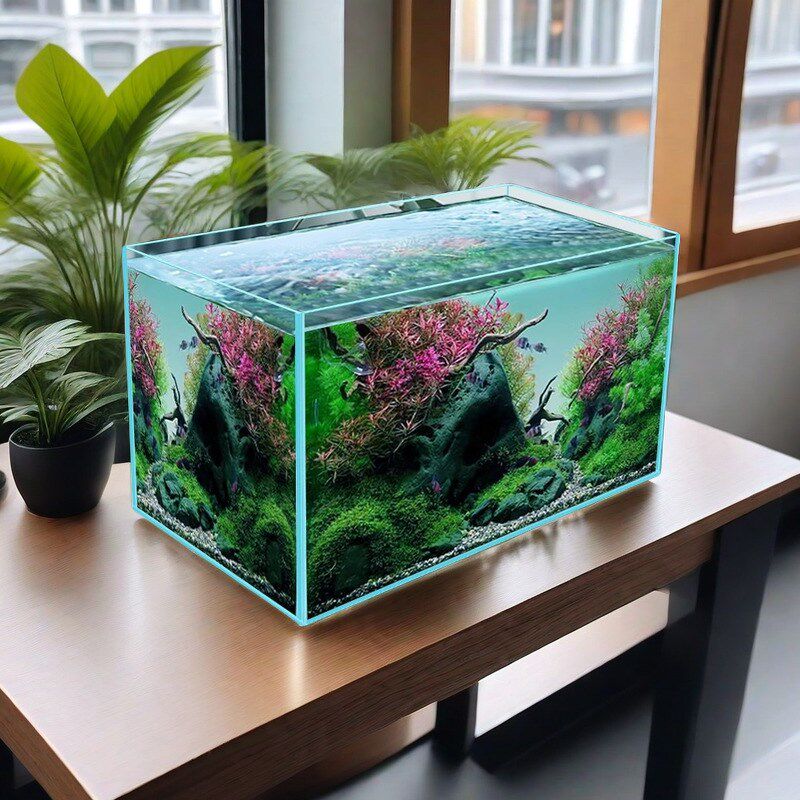 金晶五线超白玻璃鱼缸小型客厅桌面水草造景溪流缸海水金鱼乌龟缸