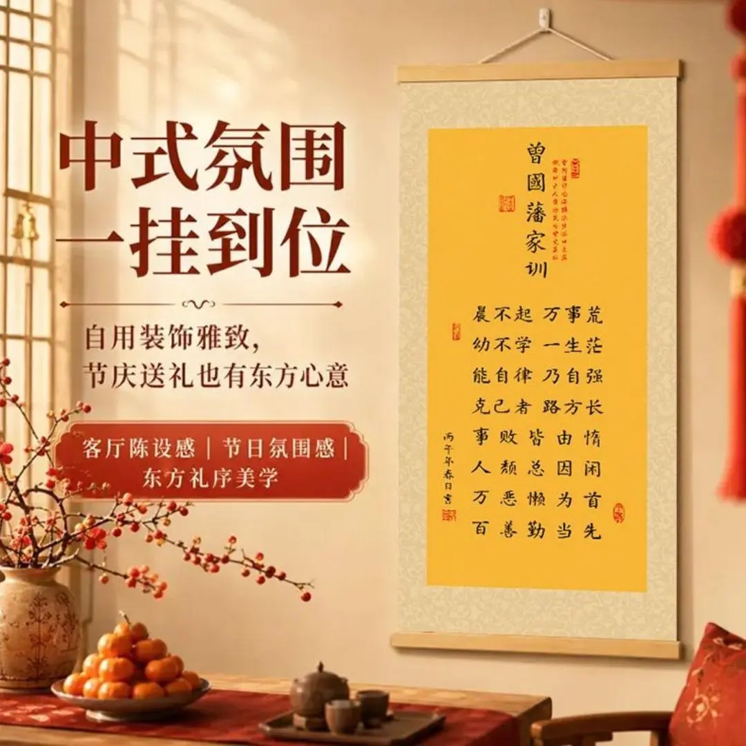 曾国藩家训家规挂画家规晨不起万事荒书法字画客厅玄关装饰挂图