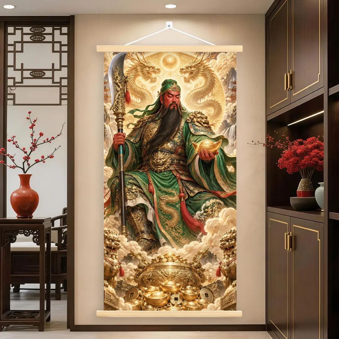 关二爷关公武财神关圣帝君挂画入户玄关中堂客厅书房店铺装饰画