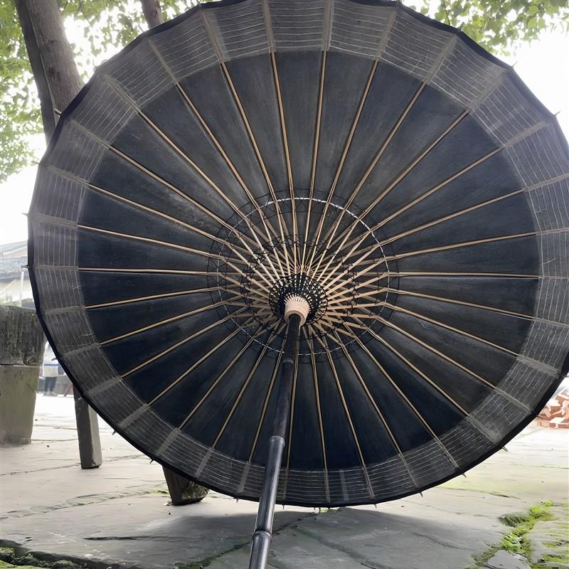 许家油纸伞黑色浸染紫竹伞杆新中式极简做旧复古晴雨两用拍摄道具图片