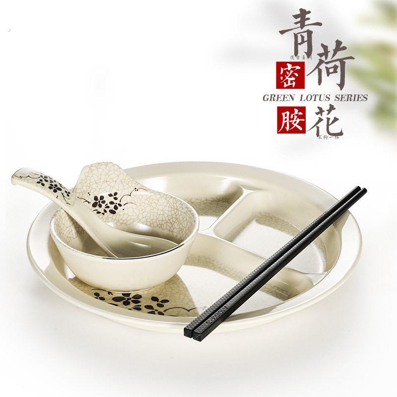 密胺仿瓷餐具分格餐盘商用塑料多格三四六格快餐盘食堂餐盘