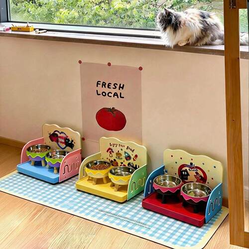 猫碗增高架宠物餐桌狗碗猫食盆猫咪饭碗高脚双碗大口径保护颈椎
