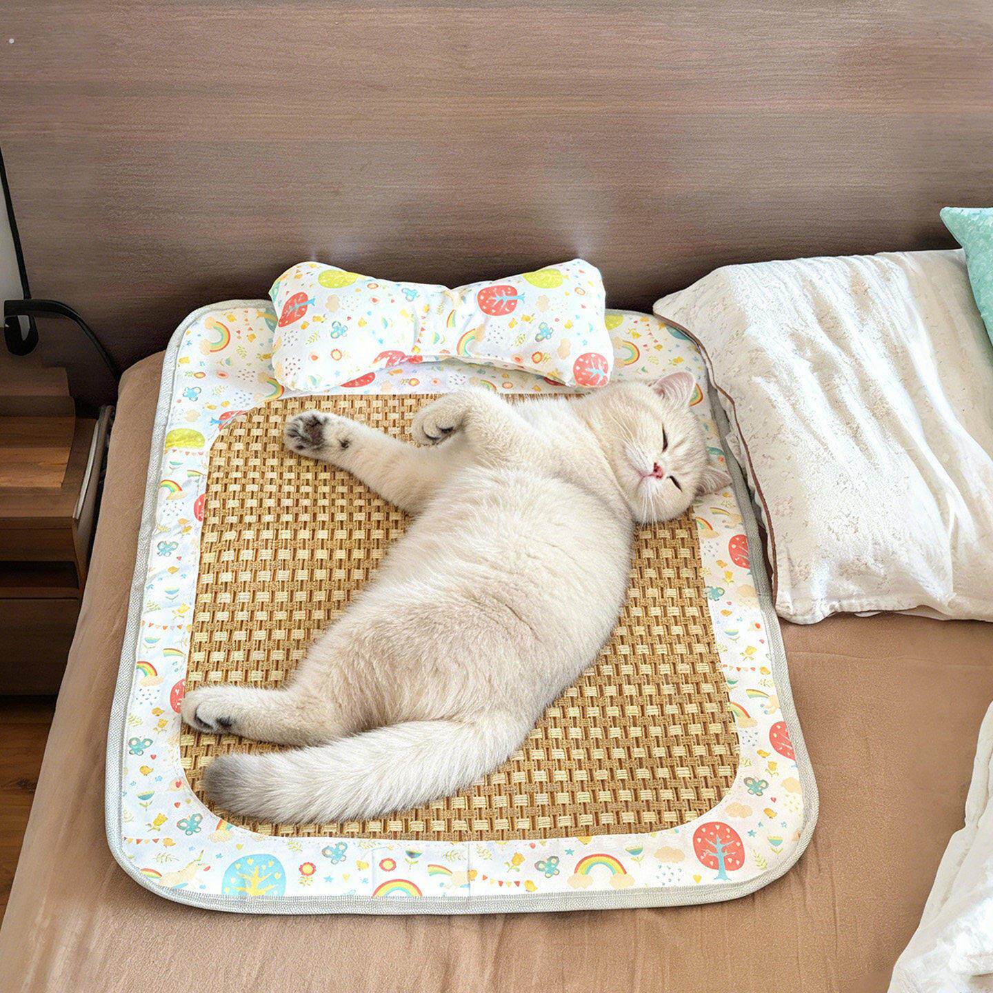 猫咪狗狗凉席四季通用宠物冰垫不粘毛带枕头睡窝垫子夏季降温神器
