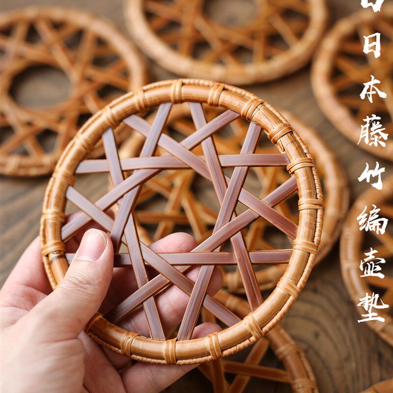 手工藤编楠竹编壶垫杯垫 砂铫垫精工竹编 铁壶隔热养壶垫银壶托