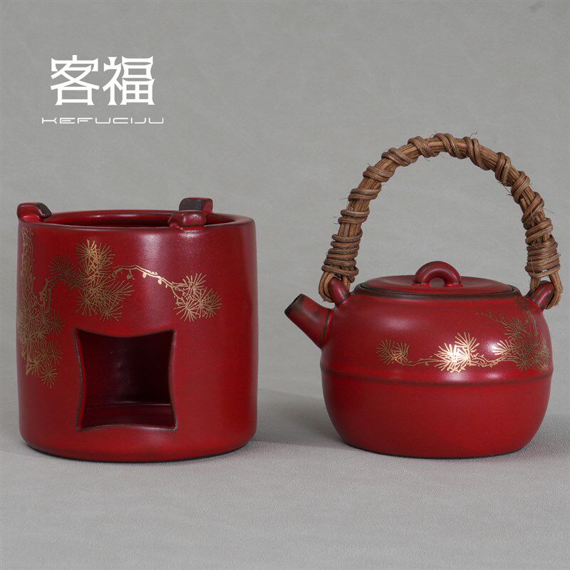 客福苏打釉藤编煮茶壶套装家用炭火酒精炉陶瓷烧水壶温茶炉围炉