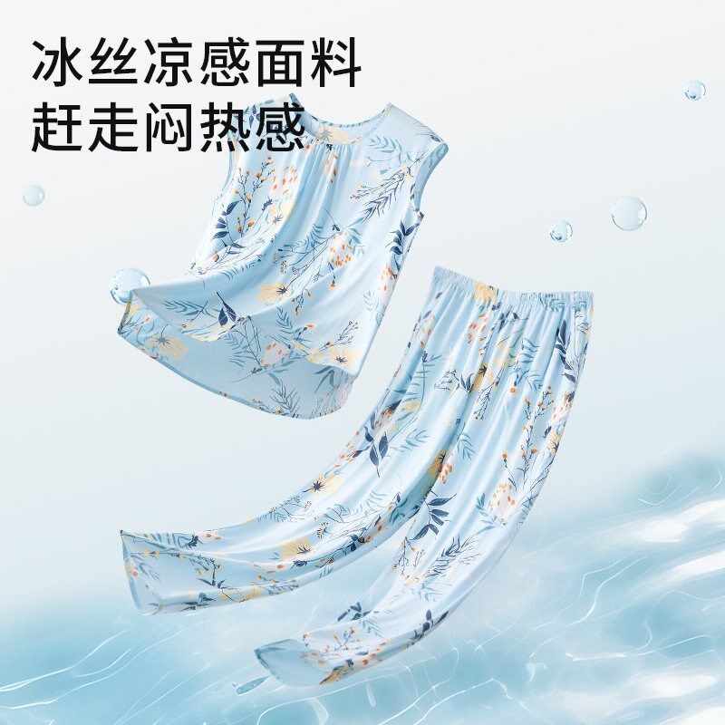 春织中老年背心女凉感汗衫老人妈妈夏季薄款内衣T恤外穿短袖套装