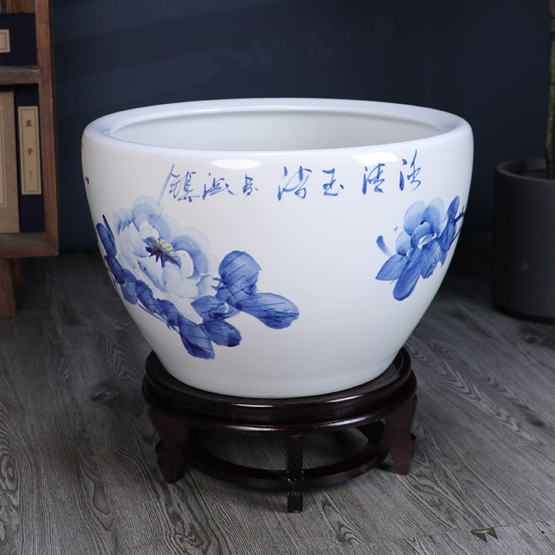 景德镇手绘青花瓷陶瓷金鱼缸客厅养乌龟睡莲盆荷花缸庭院室外水缸