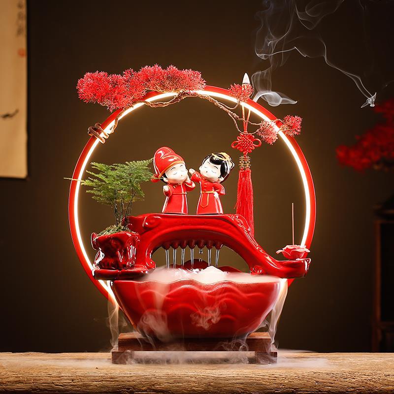 新中式创意结婚礼物新婚送礼新人一对闺蜜情人节礼品陶瓷流水摆件
