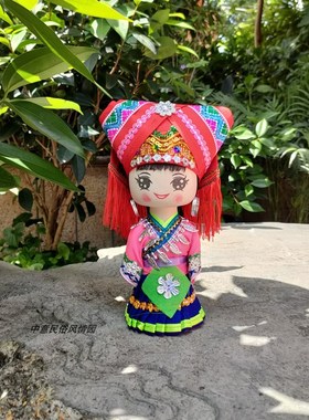 广西特色壮族苗族木偶民族娃娃手工制作木质玩具家居摆件旅游礼品