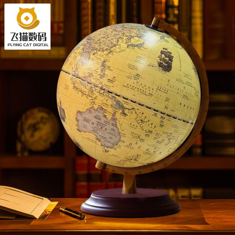 会发光的复古地球仪3d立体悬浮台灯摆件儿童启蒙学生用初中生高清