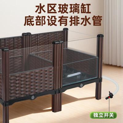 生态乌龟缸水陆饲养缸造景黄缘养殖龟箱内嵌内置玻璃缸带躲避支架
