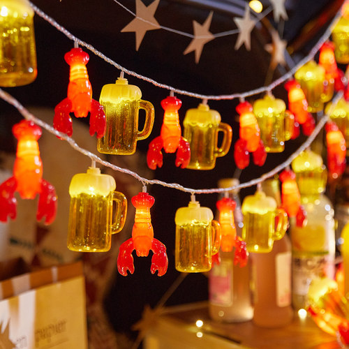 夜市摆摊氛围灯led小彩灯串网红烧烤店酒馆装饰串灯酒瓶龙虾闪灯