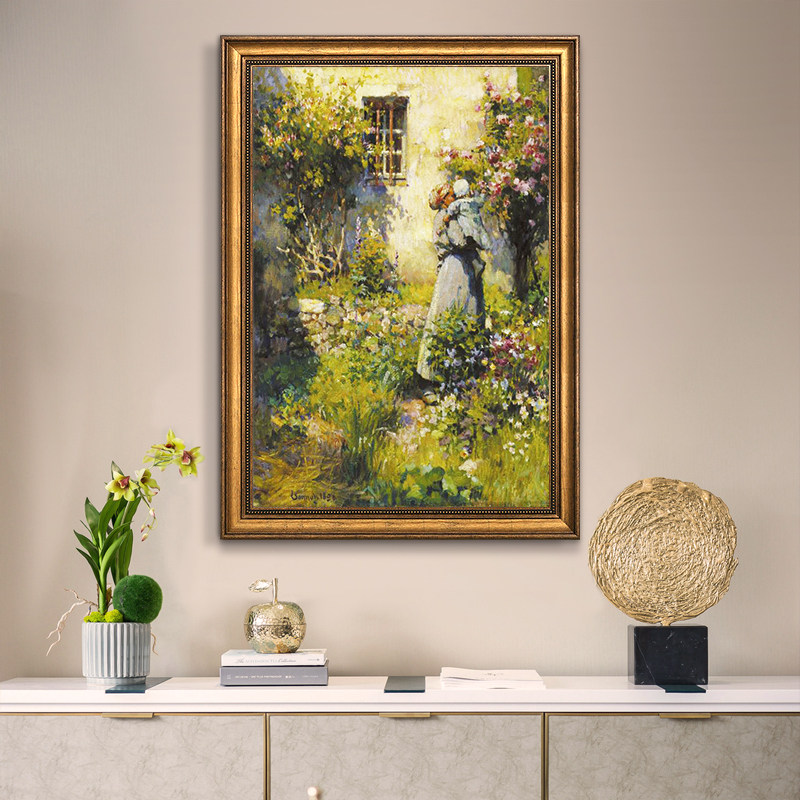 玄关手绘油画美式装饰画风景楼梯间壁画客厅挂画走廊过道墙画欧式