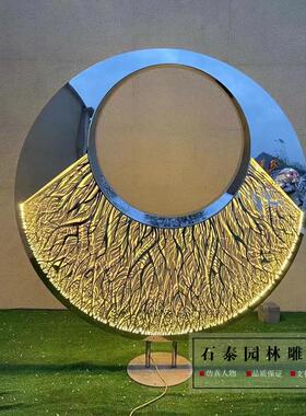不锈钢圆环雕塑金属艺术镂空发光圆盘圆形装饰广场售楼部景观小品
