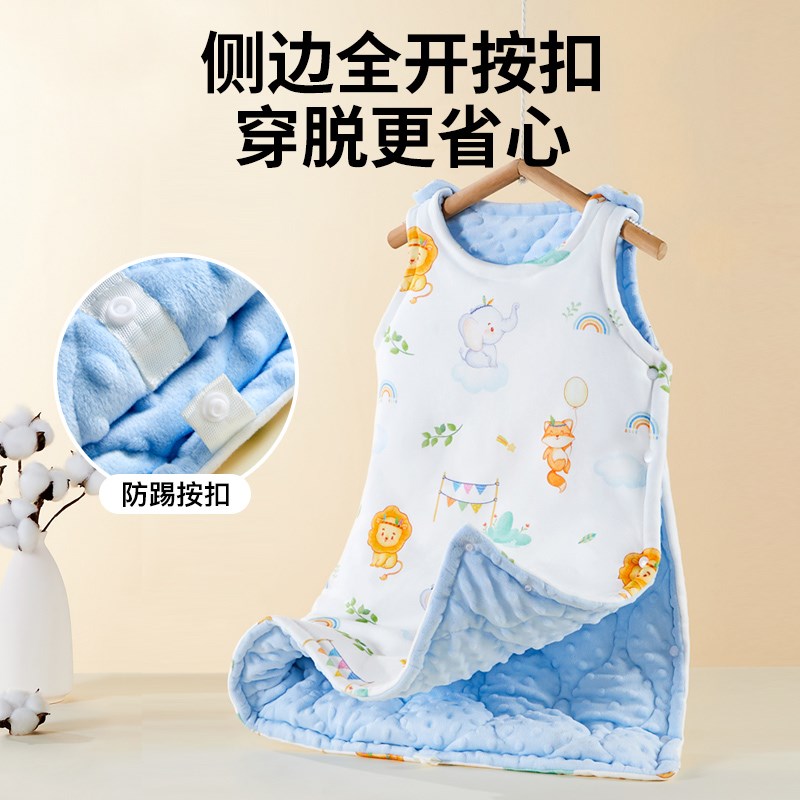 宝宝睡袋秋冬季婴儿睡觉防踢被子新生婴幼儿童护肚子豆豆绒背心式