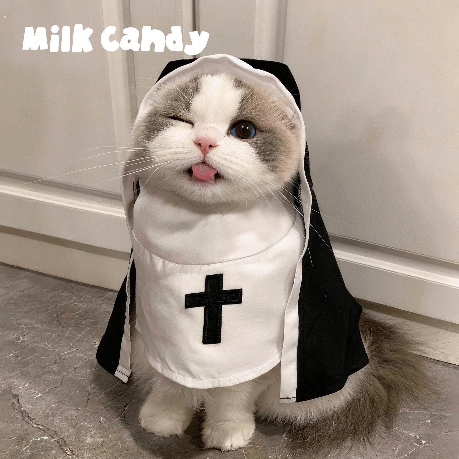 宠物修女服小猫万圣节变身装小型犬狗狗搞笑搞怪衣服猫咪拍照道具