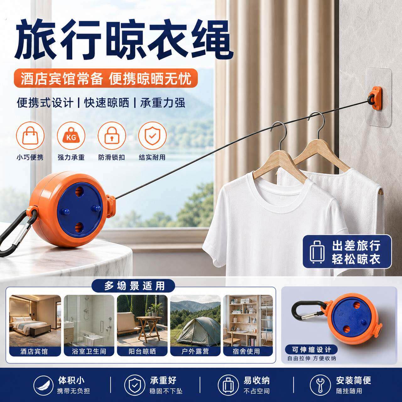 旅行晾衣绳便携式酒店宾馆常备凉挂晒晾衣服绳子户外出差室内用