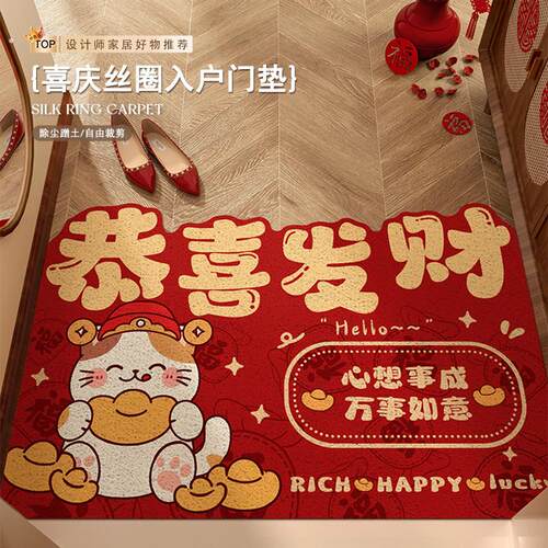 红色地垫入户门垫玄关入门地毯丝圈进门门口耐脏防滑脚垫子可裁剪