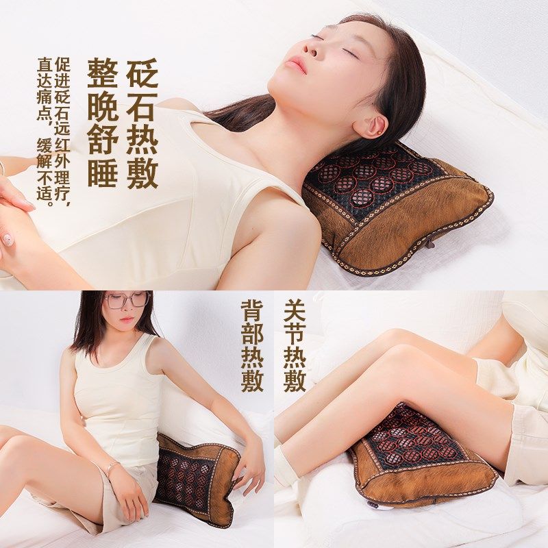 养生红砭石枕头荞壳玉石加热颈椎助睡眠保健枕荞麦皮枕头按摩