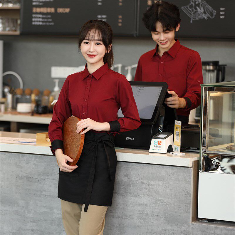 服务员工作服长袖黑衬衫男女餐饮西餐厅咖啡奶茶烧烤店KTV秋季女