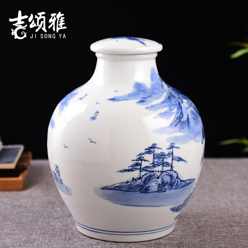 景德镇陶瓷手绘青花酒瓶10斤装家用泡酒坛子白酒空瓶密封酒壶酒罐