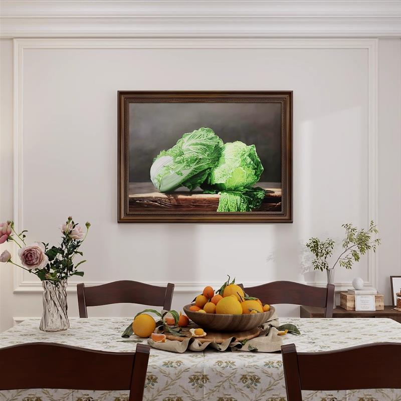 白菜摆财美式餐厅装饰画寓意好油画饭厅餐桌挂画入户玄关壁画高档