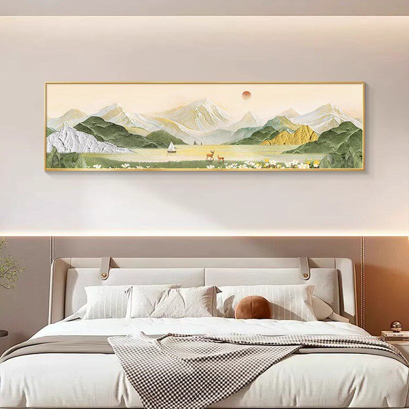 日照金山卧室床头装饰画轻奢高级感房间主卧挂画2025新款山水壁画