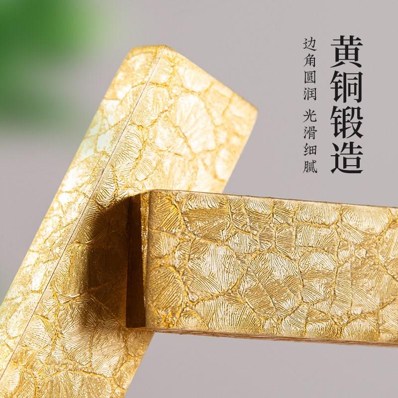 梅林笔庄黄铜镇尺实心文房压纸器新中式国画压书尺彩绘工艺镇纸