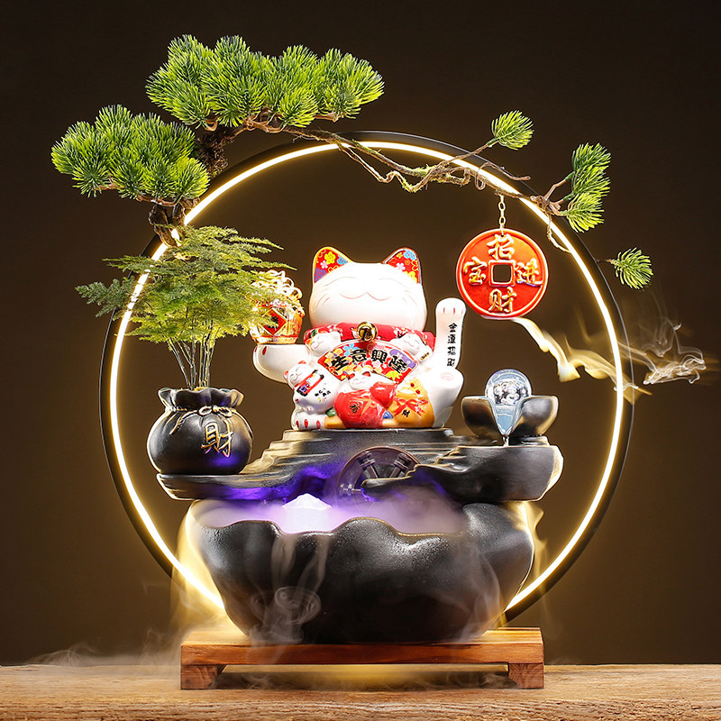 开业送礼物招财猫摆件自动招手前台入户客厅办公室循环流水装饰品