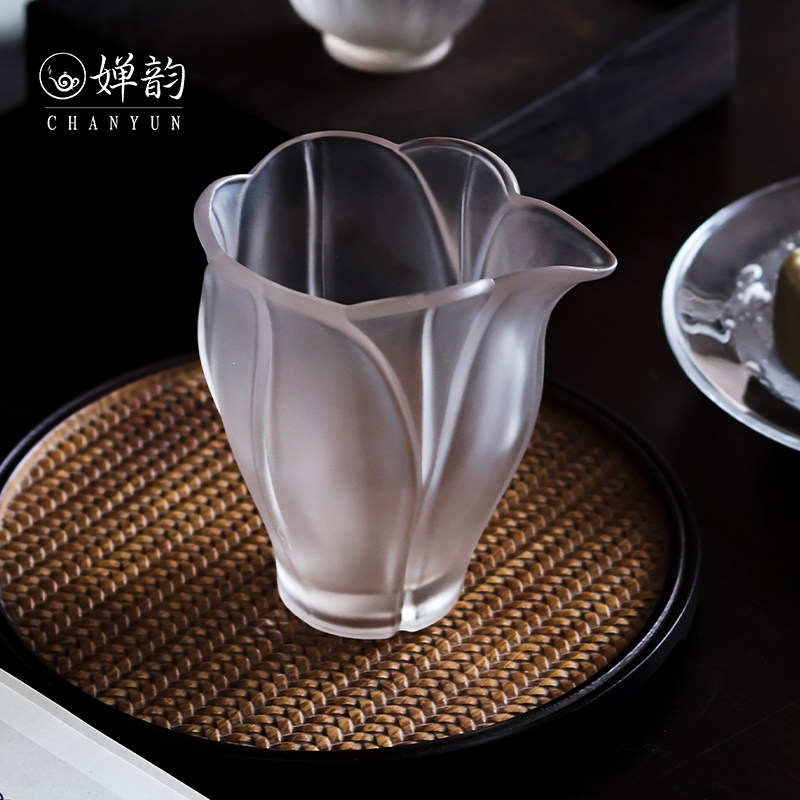 婵韵斋居心缘堂琉璃百合公道杯透明茶海景德镇小田月月茶具配件