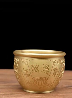 纯黄铜米缸百福铜缸招财进宝聚宝盆摆件客厅家居聚财特大号存钱罐