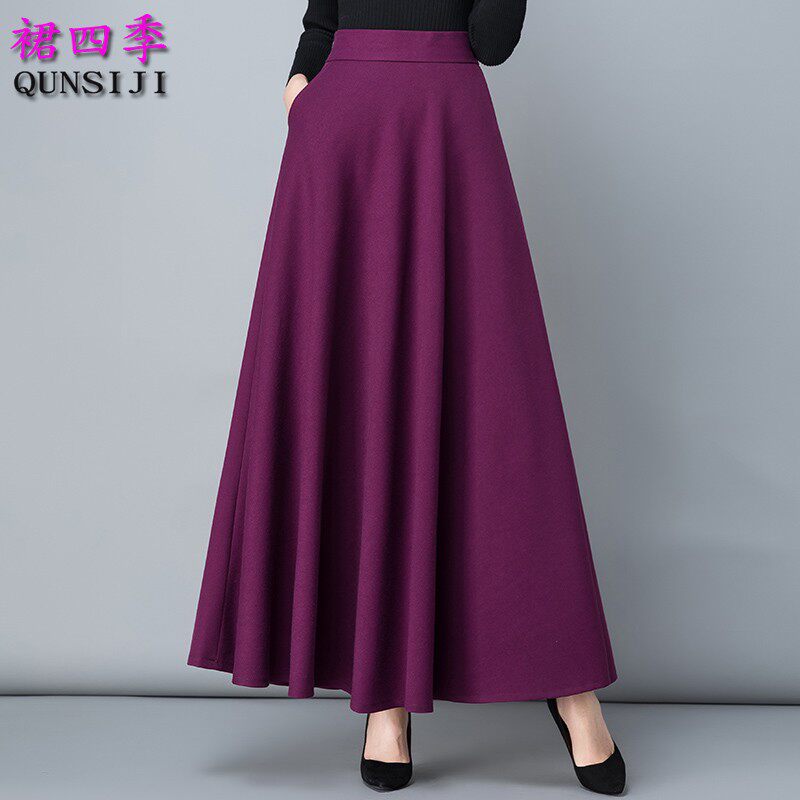 2021新款半身裙女秋冬红色大码长裙高腰A字裙大摆广场舞跳舞裙子