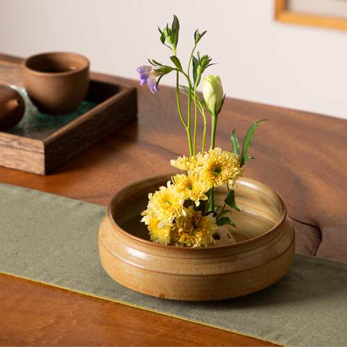 日式剑山插花粗陶手拉花盆剑山插花器禅意花艺家居摆件小原流花道