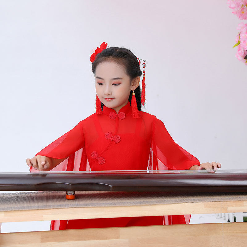 儿童古筝演出服女中大童古装汉服中国风钢琴二胡合唱团表演服长裙